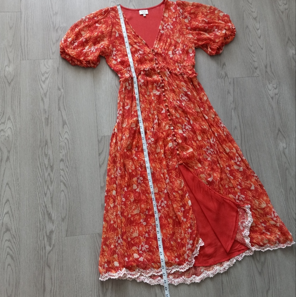 Hemant & Nandita Dawn Silk Midi Dress Orange Floral M - Picture 16 of 16